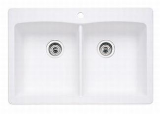 Blanco 440221 Diamond Equal Double Bowl Silgranit II Drop-In Kitchen Sink - White