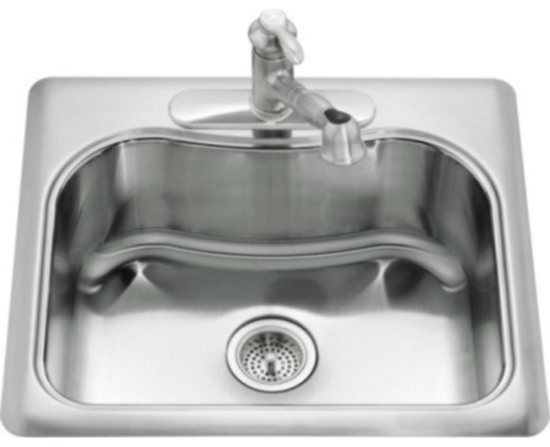 Kohler K-3362-3-NA Staccato Self-Rimming SIngle Compartment Kitchen Sink- 3 Hole Faucet Punching - Stainless Steel (Faucet Not Included)